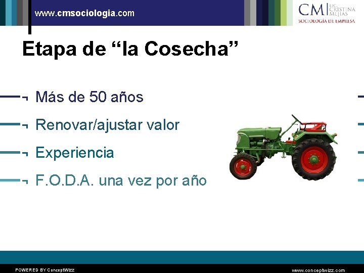 www. cmsociologia. com Etapa de “la Cosecha” ¬ Más de 50 años ¬ Renovar/ajustar