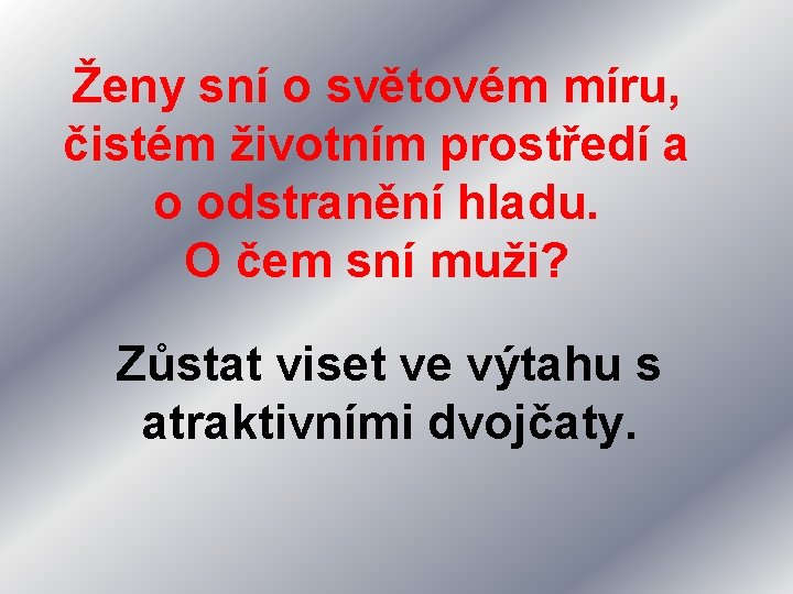 Ženy sní o světovém míru, čistém životním prostředí a o odstranění hladu. O čem