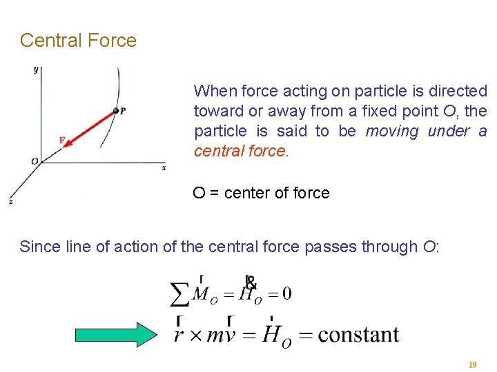 Central Force When force acting on particle is directed toward or away from a