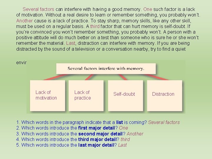 Several factors can interfere with having a good memory. One such factor is a
