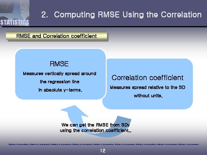 2. Computing RMSE Using the Correlation STATISTICS RMSE and Correlation coefficient RMSE Measures vertically