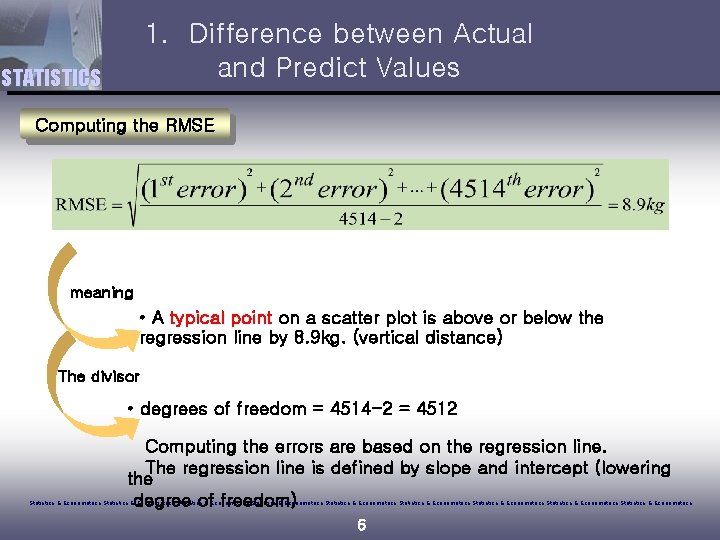 1. Difference between Actual and Predict Values STATISTICS Computing the RMSE meaning • A