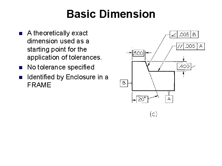 Basic Dimension n A theoretically exact dimension used as a starting point for the Basic Dimension n A theoretically exact dimension used as a starting point for the