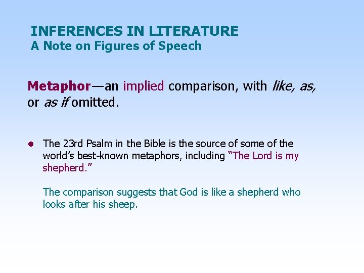 INFERENCES IN LITERATURE A Note on Figures of Speech Metaphor — an implied comparison,