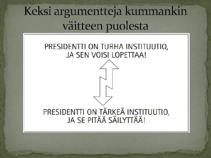 Keksi argumentteja kummankin väitteen puolesta 