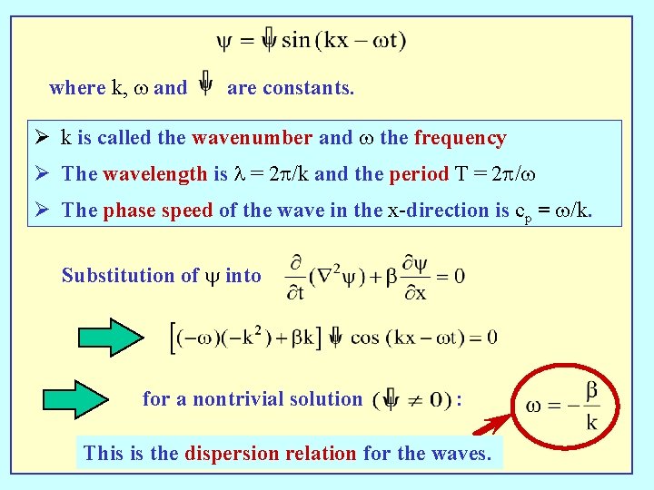 where k, w and are constants. Ø k is called the wavenumber and w