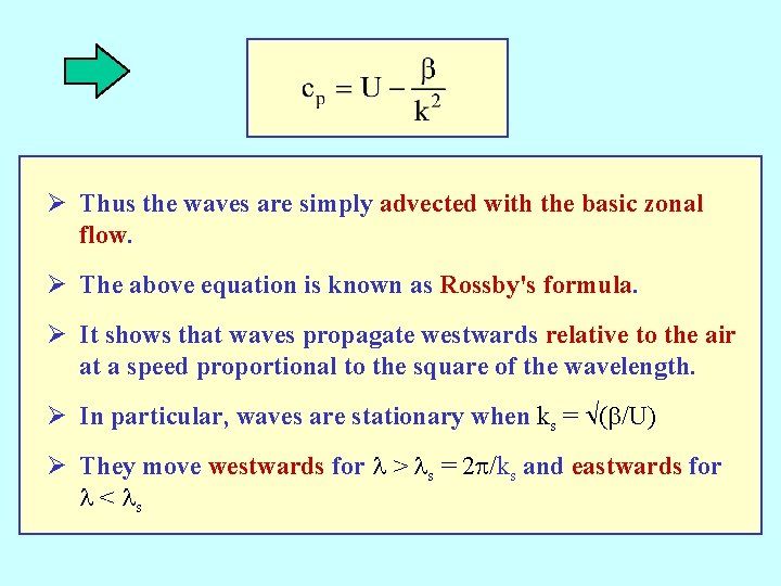 Ø Thus the waves are simply advected with the basic zonal flow. Ø The