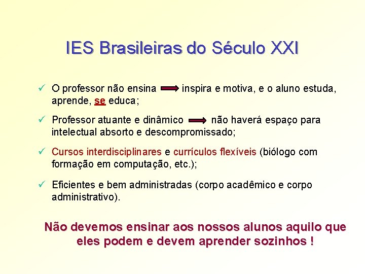 IES Brasileiras do Século XXI ü O professor não ensina inspira e motiva, e IES Brasileiras do Século XXI ü O professor não ensina inspira e motiva, e