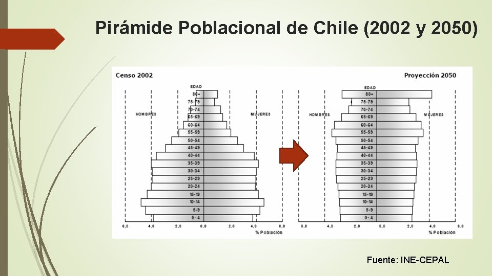 Pirámide Poblacional de Chile (2002 y 2050) Fuente: INE-CEPAL 