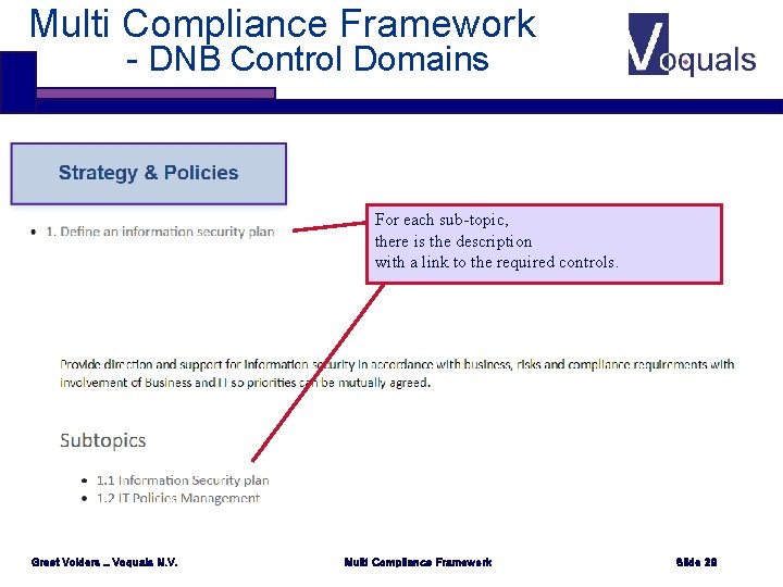 Multi Compliance Framework - DNB Control Domains For each sub-topic, there is the description
