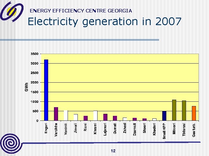 ENERGY EFFICIENCY CENTRE GEORGIA Electricity generation in 2007 12 