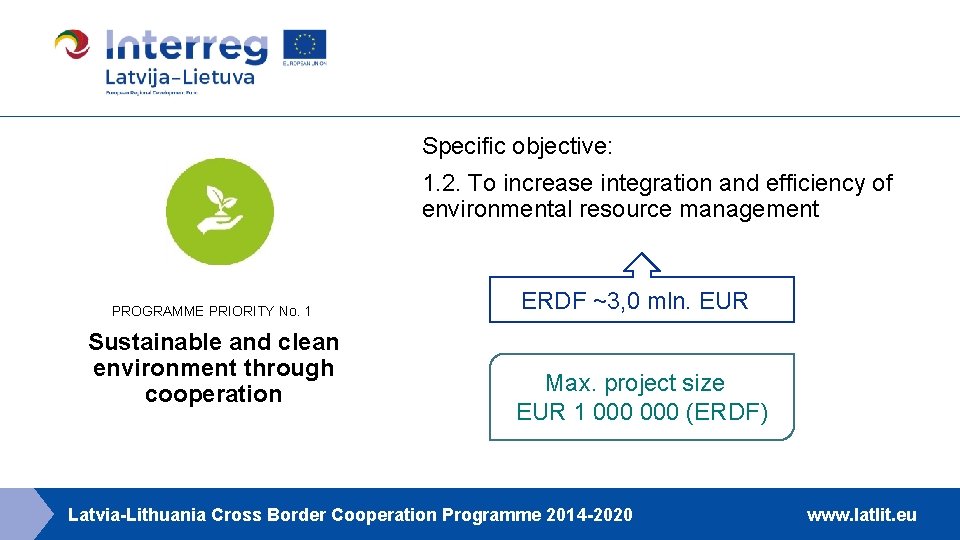 Specific objective: 1. 2. To increase integration and efficiency of environmental resource management PROGRAMME