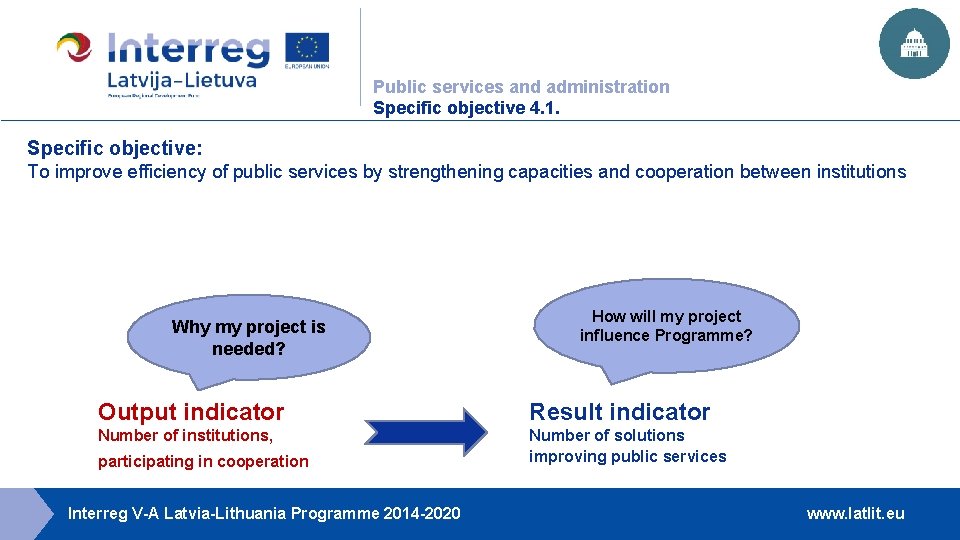 Public services and administration Specific objective 4. 1. Specific objective: To improve efficiency of
