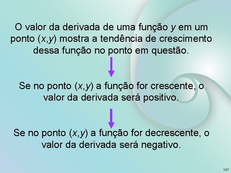 O valor da derivada de uma função y em um ponto (x, y) mostra