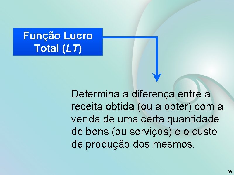 Função Lucro Total (LT) Determina a diferença entre a receita obtida (ou a obter)