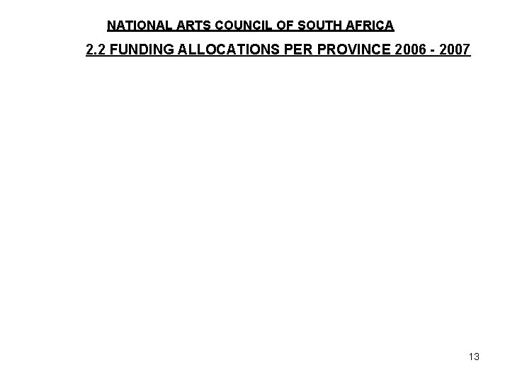 NATIONAL ARTS COUNCIL OF SOUTH AFRICA 2. 2 FUNDING ALLOCATIONS PER PROVINCE 2006 -