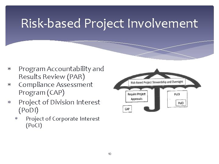 Risk-based Project Involvement Program Accountability and Results Review (PAR) Compliance Assessment Program (CAP) Project