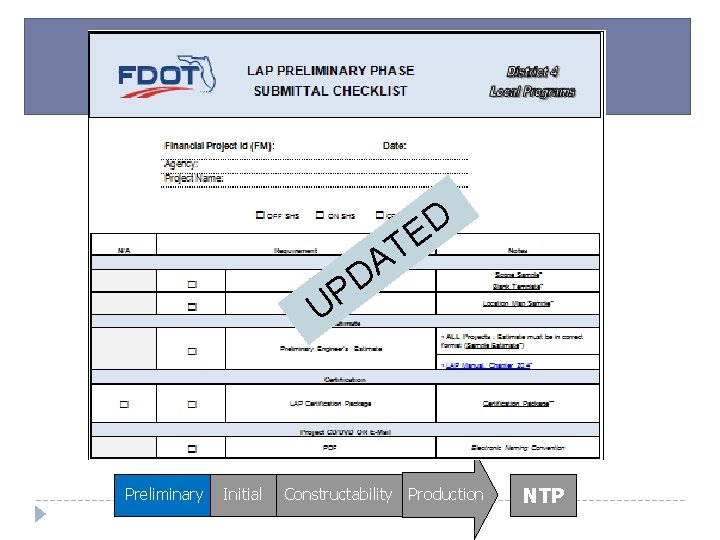 D E T A D P U Preliminary Initial Constructability Production NTP 