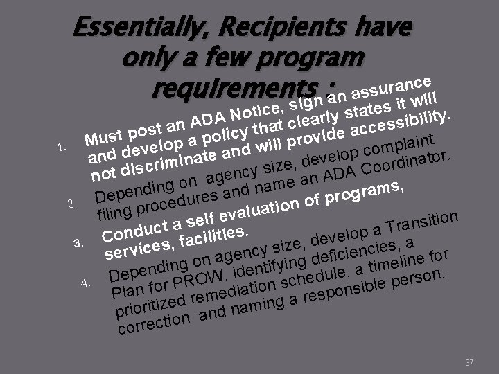 Essentially, Recipients have only a few program ce n a r u s requirements