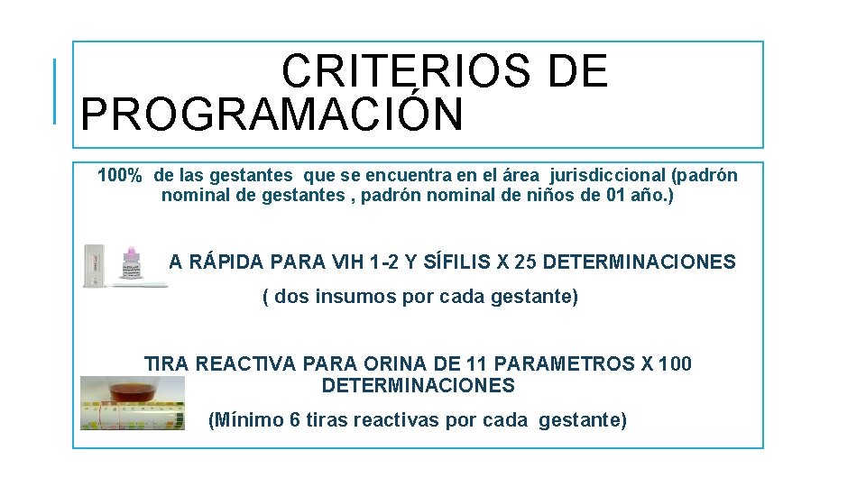 CRITERIOS DE PROGRAMACIÓN 100% de las gestantes que se encuentra en el área jurisdiccional