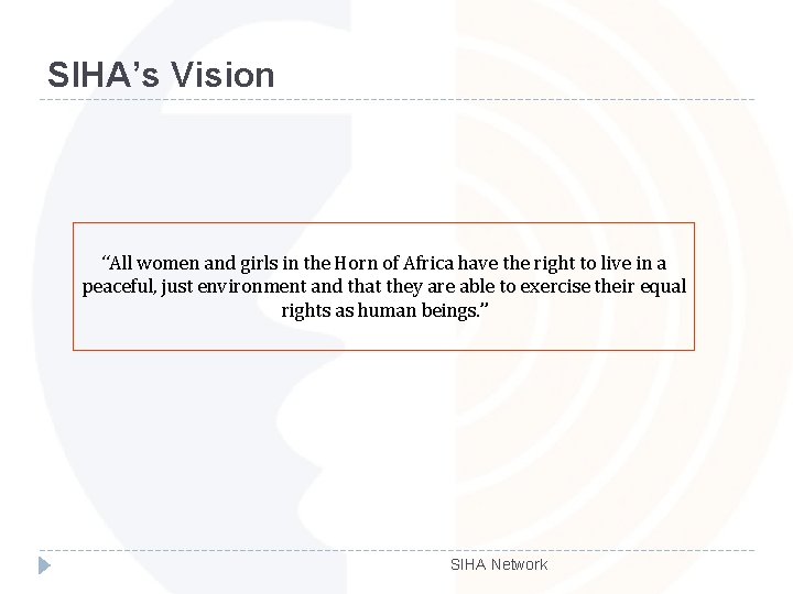 SIHA’s Vision “All women and girls in the Horn of Africa have the right