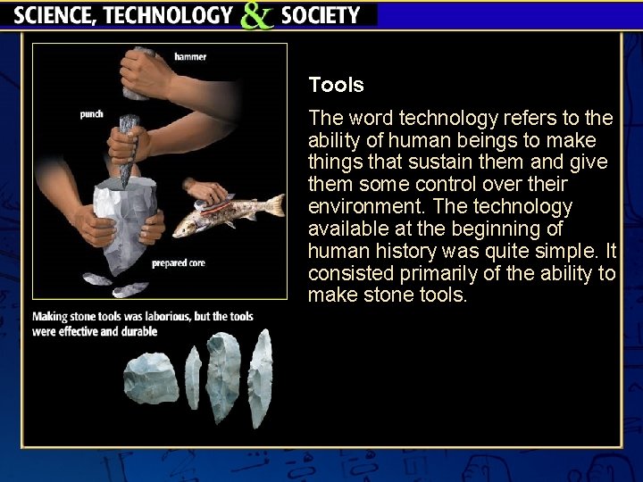 Tools The word technology refers to the ability of human beings to make things