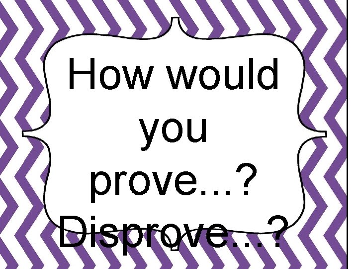 How would you prove. . . ? Disprove. . . ? 