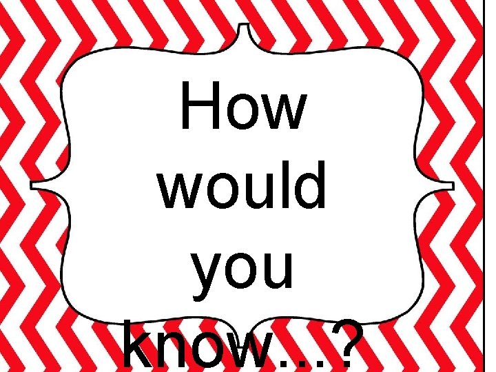 How would you know. . . ? 