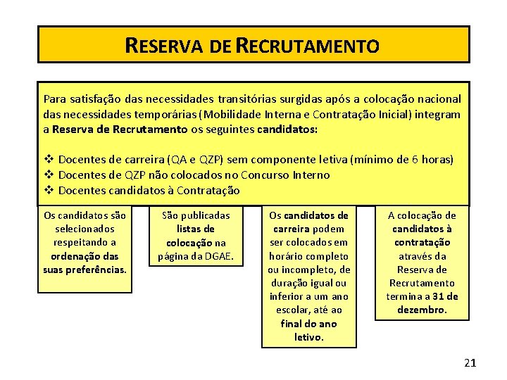 RESERVA DE RECRUTAMENTO Para satisfação das necessidades transitórias surgidas após a colocação nacional das RESERVA DE RECRUTAMENTO Para satisfação das necessidades transitórias surgidas após a colocação nacional das