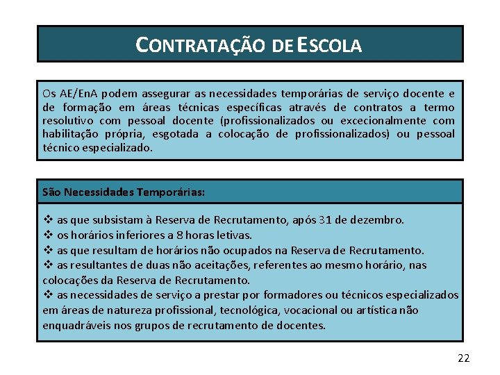 CONTRATAÇÃO DE ESCOLA Os AE/En. A podem assegurar as necessidades temporárias de serviço docente CONTRATAÇÃO DE ESCOLA Os AE/En. A podem assegurar as necessidades temporárias de serviço docente