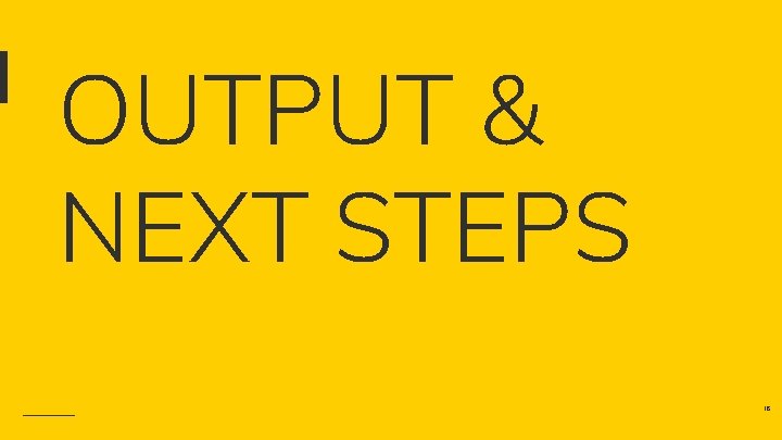 OUTPUT & NEXT STEPS 16 