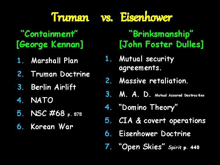Truman vs. Eisenhower “Containment” [George Kennan] 1. Marshall Plan 2. Truman Doctrine 3. Berlin