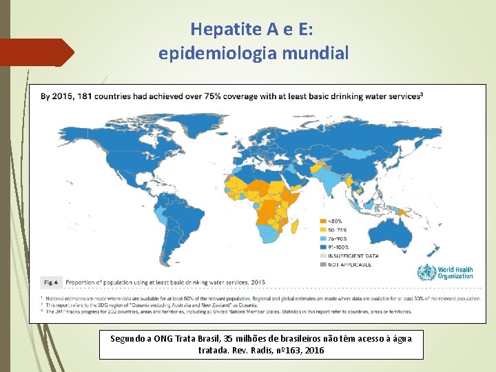 Hepatite A e E: epidemiologia mundial Segundo a ONG Trata Brasil, 35 milhões de Hepatite A e E: epidemiologia mundial Segundo a ONG Trata Brasil, 35 milhões de