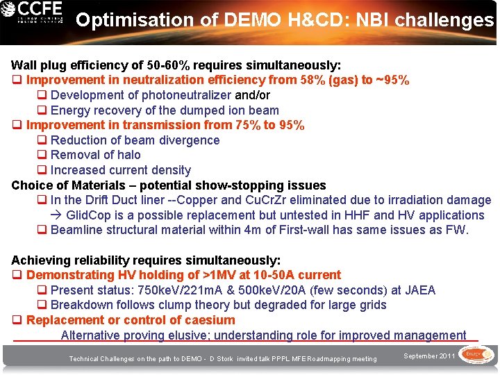 Optimisation of DEMO H&CD: NBI challenges Wall plug efficiency of 50 -60% requires simultaneously: