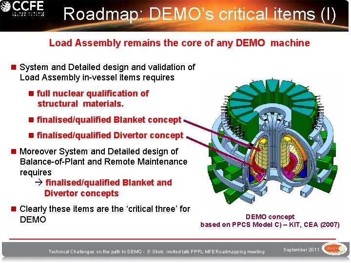 Roadmap: DEMO’s critical items (I) Load Assembly remains the core of any DEMO machine