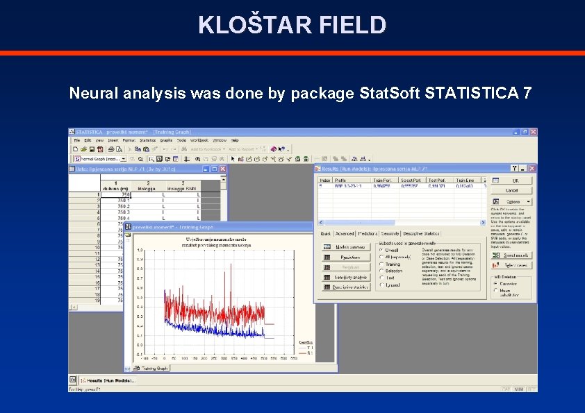 KLOŠTAR FIELD Neural analysis was done by package Stat. Soft STATISTICA 7 