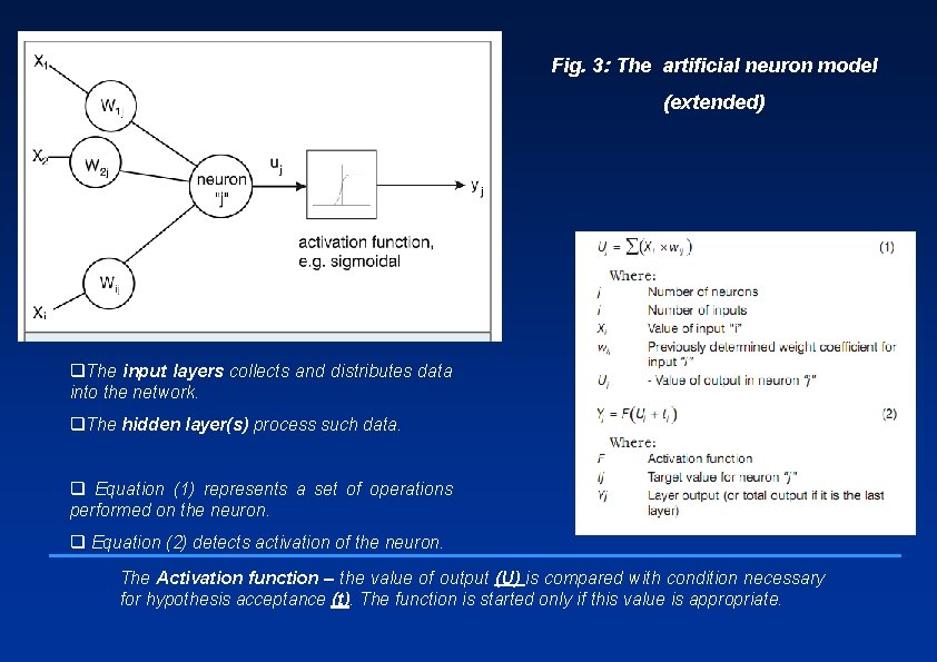 Fig. 3: The artificial neuron model (extended) q. The input layers collects and distributes