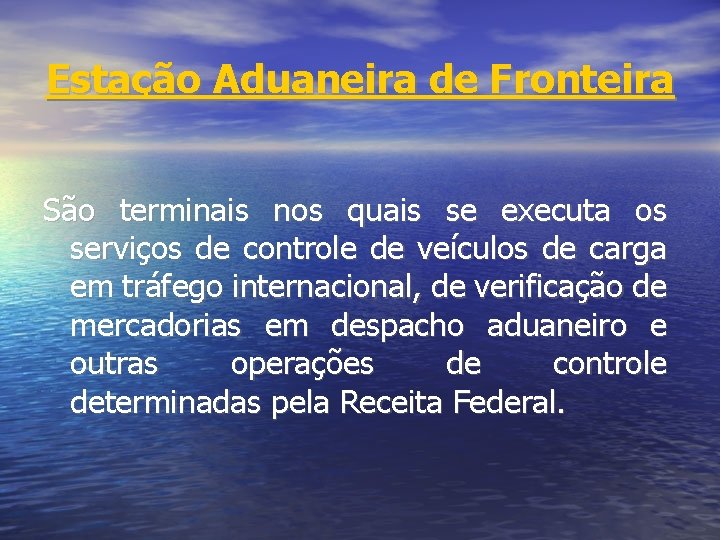 Estação Aduaneira de Fronteira São terminais nos quais se executa os serviços de controle