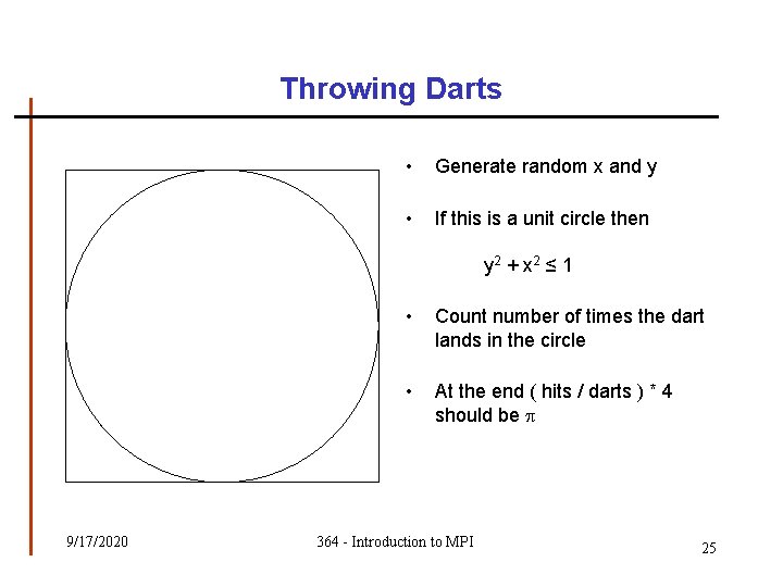Throwing Darts • Generate random x and y • If this is a unit Throwing Darts • Generate random x and y • If this is a unit