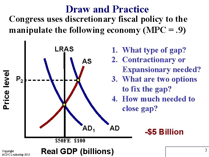 Draw and Practice Congress uses discretionary fiscal policy to the manipulate the following economy