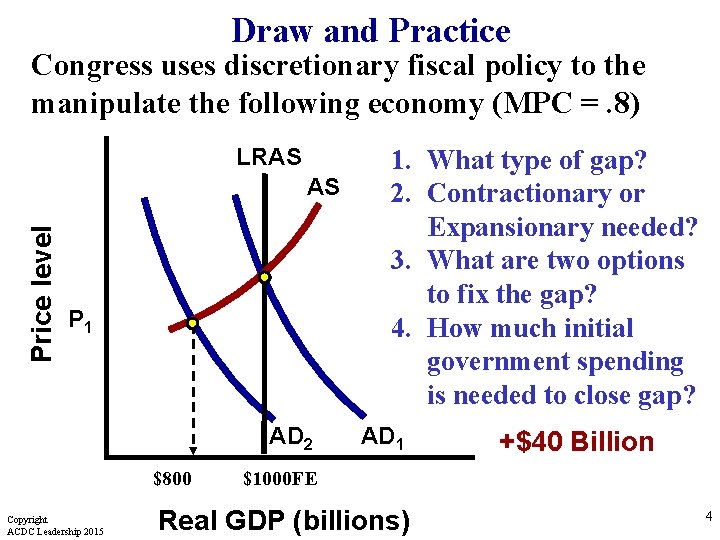 Draw and Practice Congress uses discretionary fiscal policy to the manipulate the following economy
