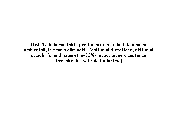 Il 65 % della mortalità per tumori è attribuibile a cause ambientali, in teoria