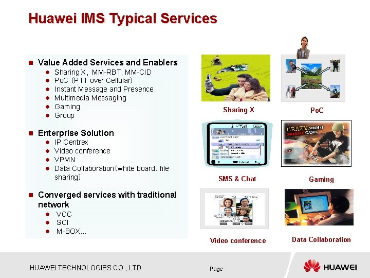 Huawei IMS Typical Services n Value Added Services and Enablers l l l n