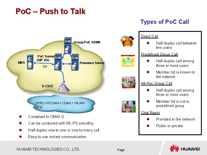 Po. C – Push to Talk Types of Po. C Call Direct Call Group