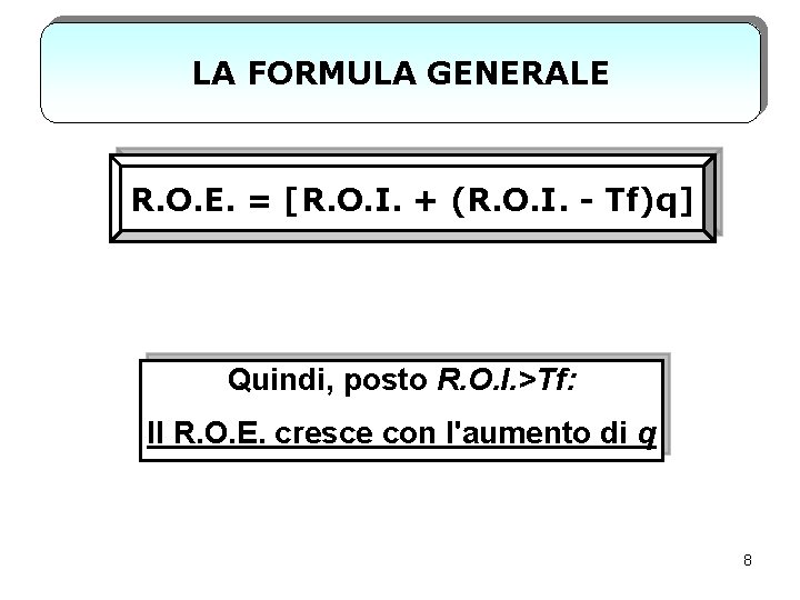 LA FORMULA GENERALE R. O. E. = [R. O. I. + (R. O. I.