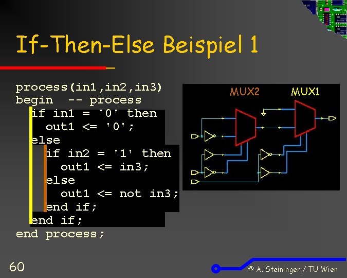 If-Then-Else Beispiel 1 process(in 1, in 2, in 3) begin -- process if in