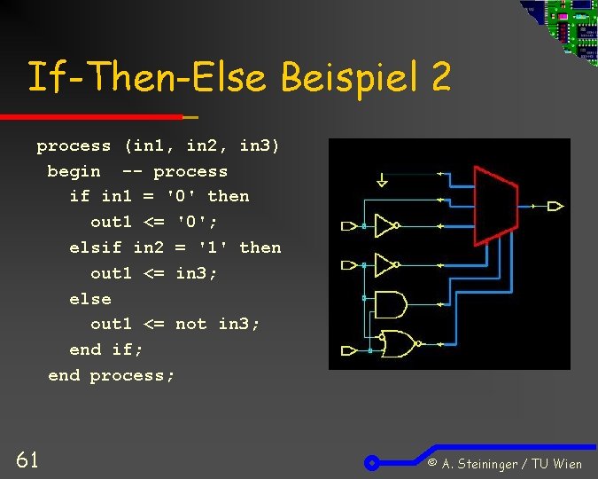 If-Then-Else Beispiel 2 process (in 1, in 2, in 3) begin -- process if