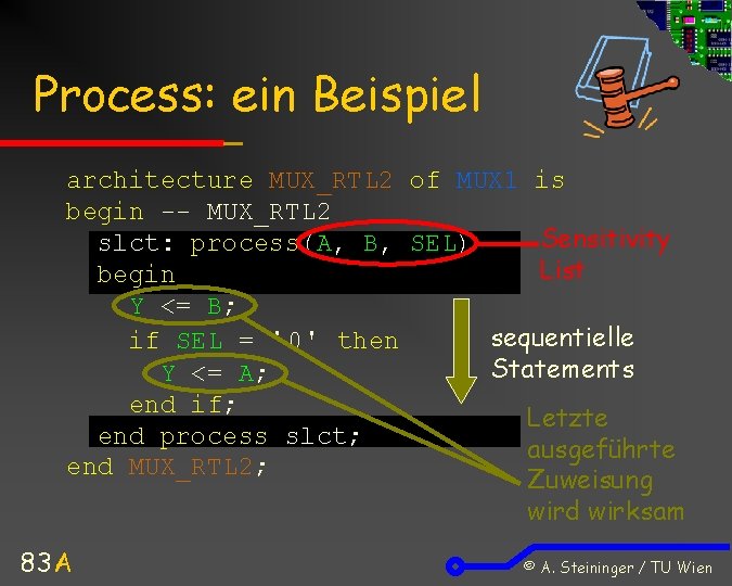 Process: ein Beispiel architecture MUX_RTL 2 of MUX 1 is begin -- MUX_RTL 2