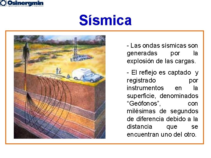 Sísmica - Las ondas sísmicas son generadas por la explosión de las cargas. -