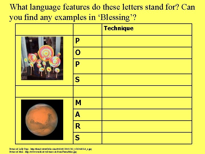 What language features do these letters stand for? Can you find any examples in What language features do these letters stand for? Can you find any examples in